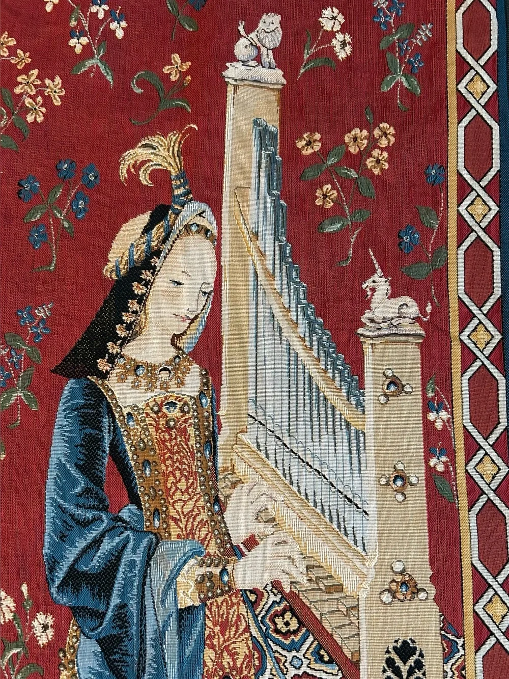 Dame A La Licorn Lady & Unicorn Hearing Organ‎ Renaissance Tapestry Wall Hanging